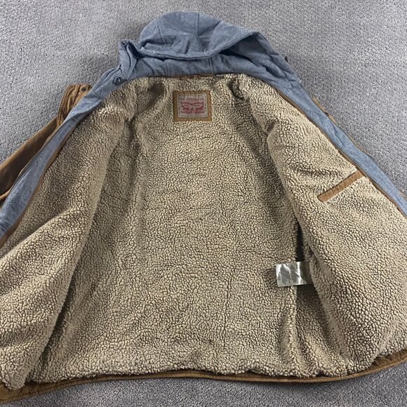 Levi's Canvas Jacket Men's XXL Sherpa Lined Removable Hooded Field Military 2XL - Picture 9 of 16
